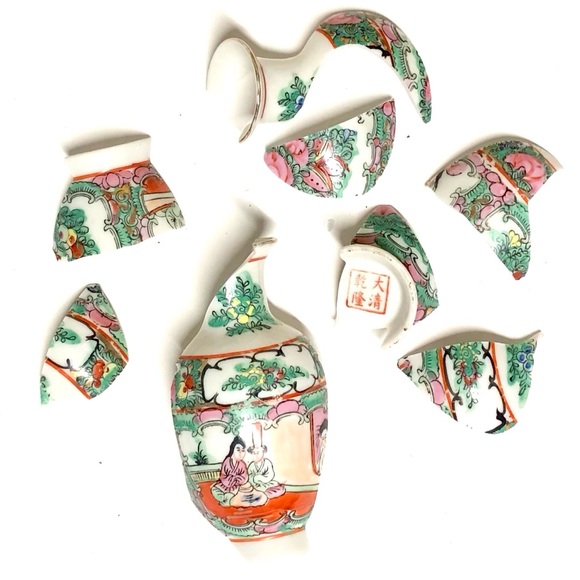 Chinese Famile Rose Kintsugi Vase Vintage Marked Gold Crack Japanese Growth Gift - Picture 4 of 14